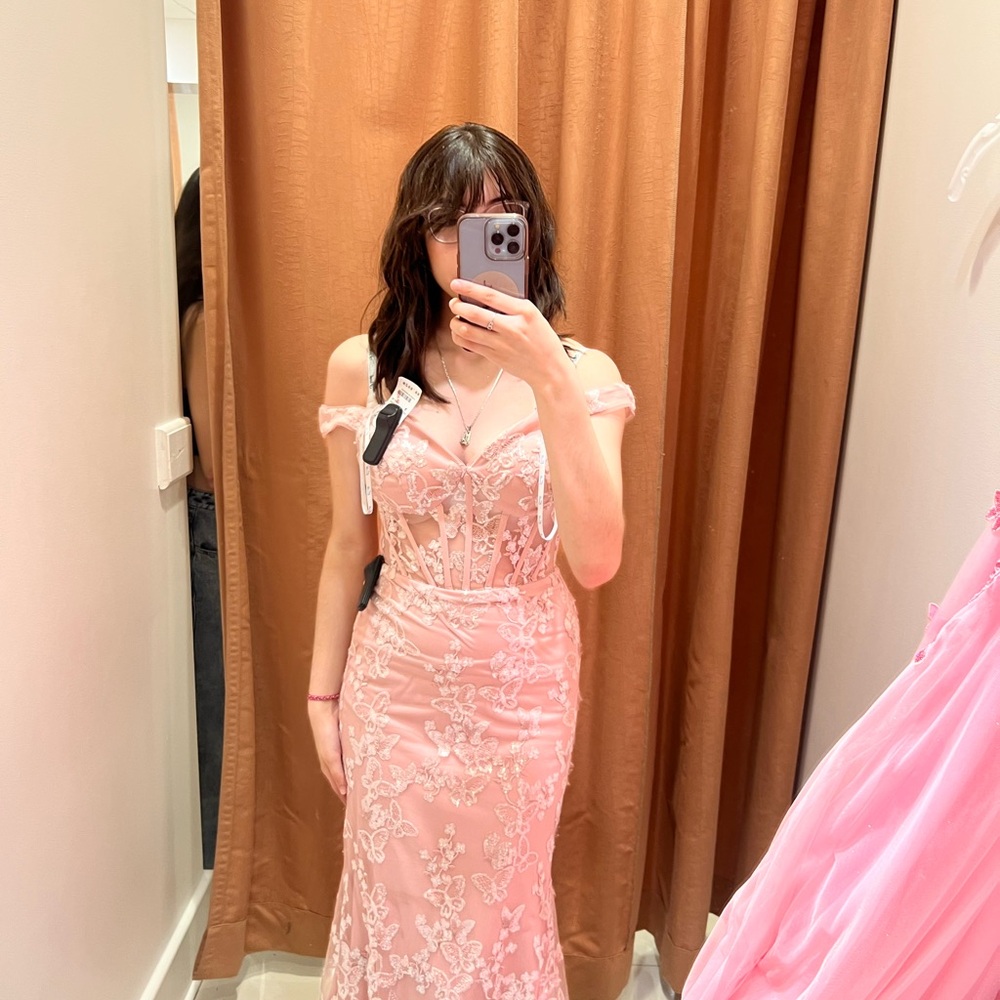 Camille La Vie Strapless Pink Lace Dress